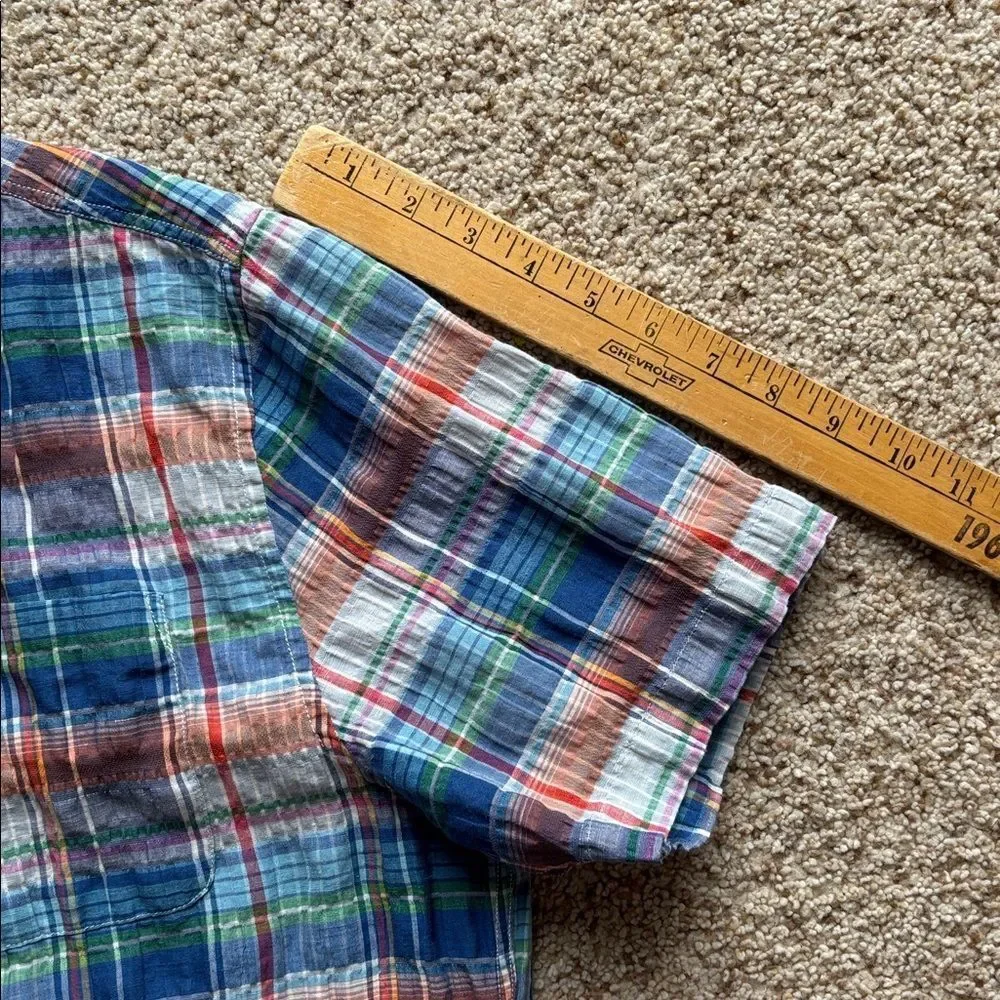 Johnnie-O Men’s Plaid S/S Cotton Linen Button Down Shirt M